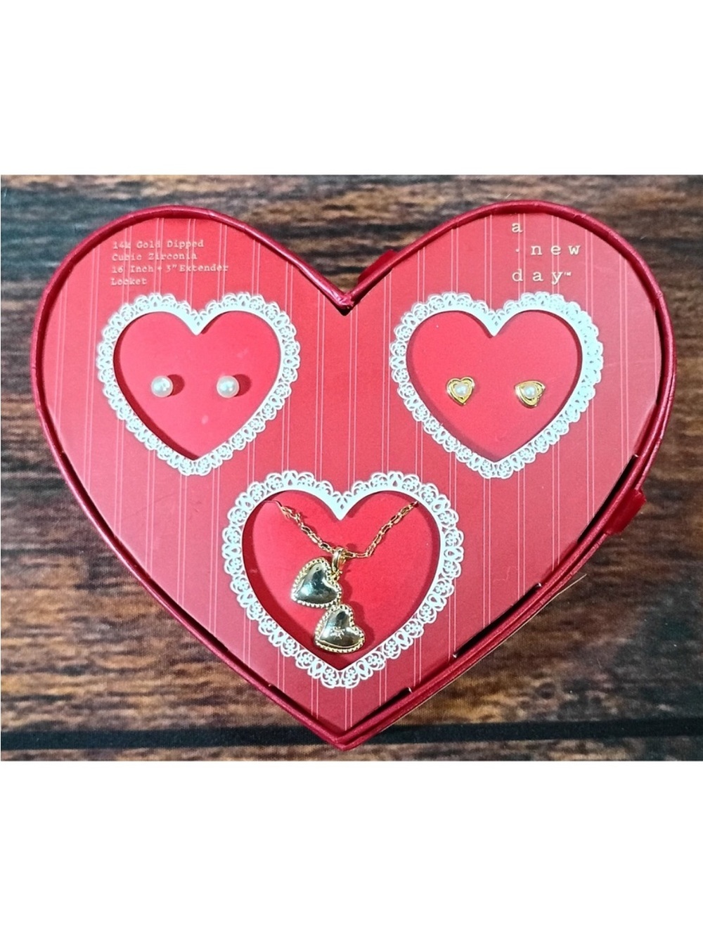 A New Day Gold-Tone Heart Necklace & Stud Earring Set